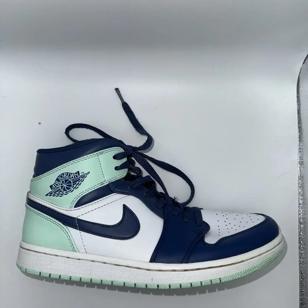 Nike Air Jordan 1 Mid Blue Mint Mystic Navy White Men’s Size 8 554724-413